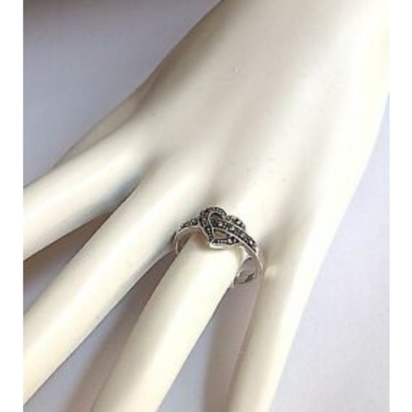 Sterling Silver Marcasite Open Heart Promise Ring Size 8 9 - Picture 2 of 8